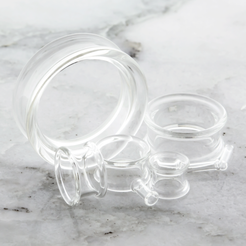 Pair Double Flare Glass Tunnels - Clear