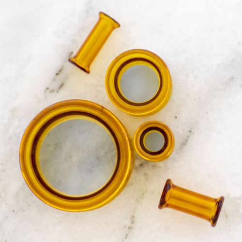 Pair Amber Borosilicate Double Flare Glass Tunnels