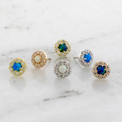 18KT Gold Threadless End - Cluster set w/Opal and Premium Zirconia