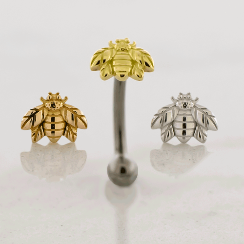 Threadless Titanium Curved Barbell w/ 18kt Bee