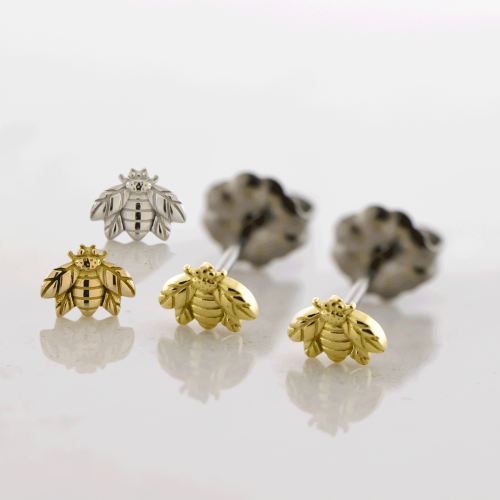 Titanium Earring Studs With 18kt Gold Bee Ends