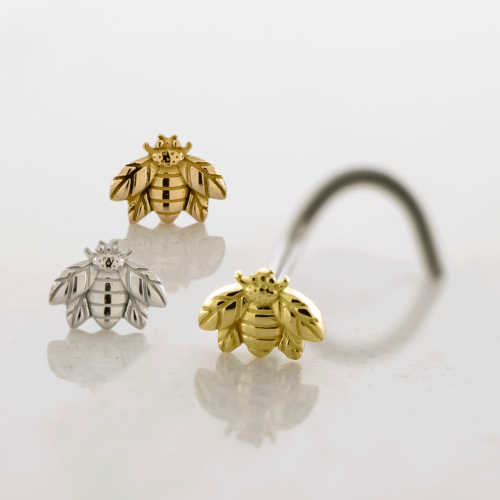 Titanium Threadless Nose Screw w/ 18kt Bee End