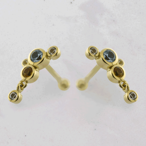 18Kt Gold Helix Labret with Precious Stone Cluster Dangle End