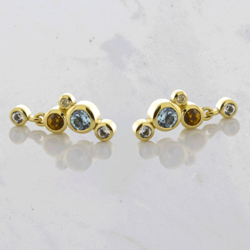 18kt Gold Threadless Precious Stone Cluster End with Dangle