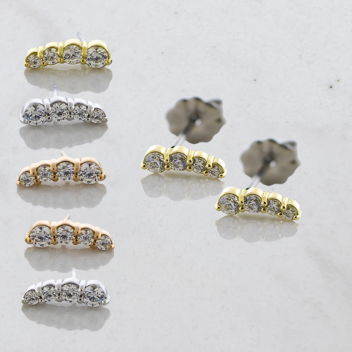 Titanium Earring Studs With 18kt Gold Cascading Cluster Ends