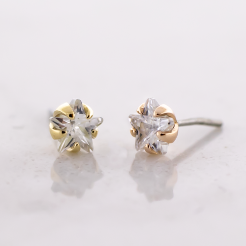 14KT Gold Threadless End - Star Cut CZ