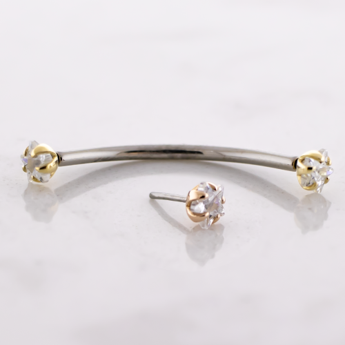 Titanium Threadless Curved Barbell With 14kt Star Cut CZ Ends