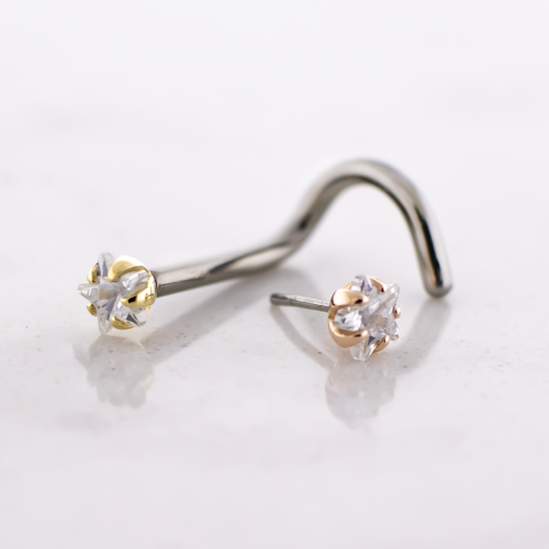 Titanium Threadless Nose Screw With 14kt Star Cut CZ End