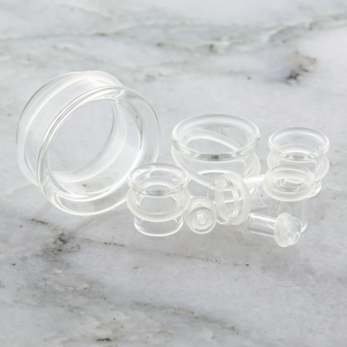 Pair Single Flare Glass Tunnels - Clear