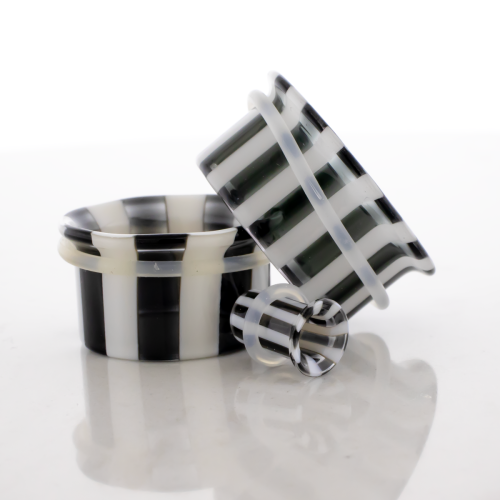 Pair Single Flare Glass Tunnel - Black/White Stripe