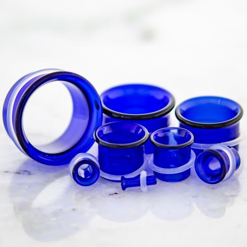 Glass Single Flare Tunnel - Cobalt Blue