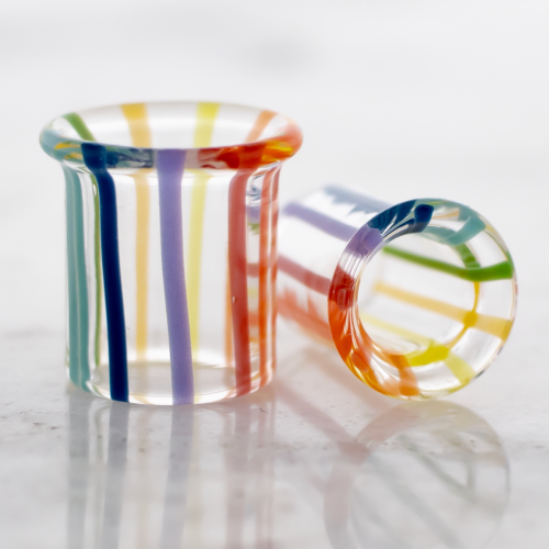 Pair Over the Rainbow Colored Glass single flare tunnel