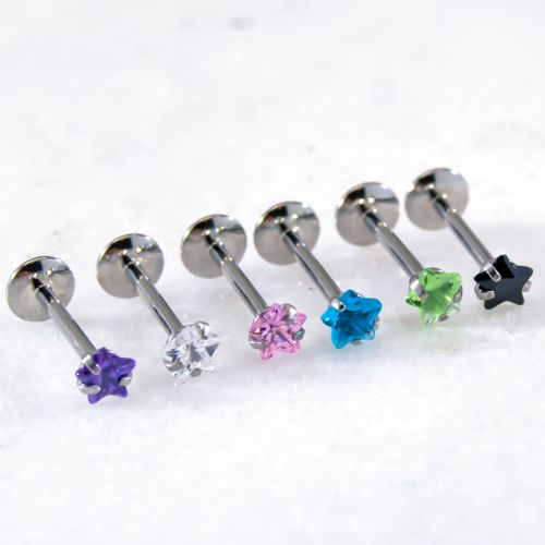 18G/16G STEEL LABRET WITH GEM STAR