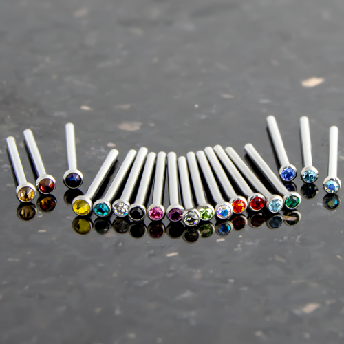 16G-20G TITANIUM BEZEL SET GEM NOSE PINS