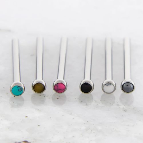 Steel Bezel Set Natural Stone Cabochon Nose Pins