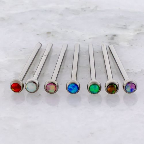 Steel Bezel Set Synthetic Opal Nose Pins