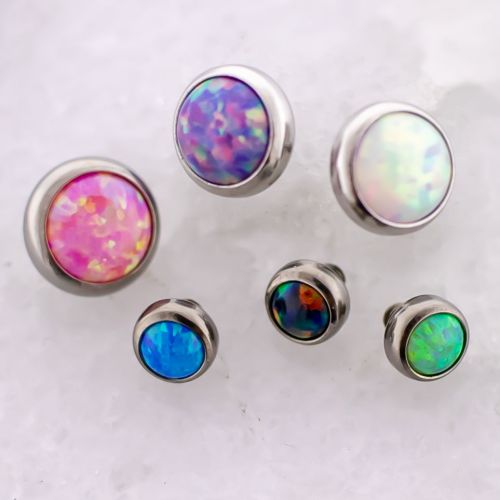 Steel Internally Threaded End - Disc w/Bezel Set Opal 18G-16G 