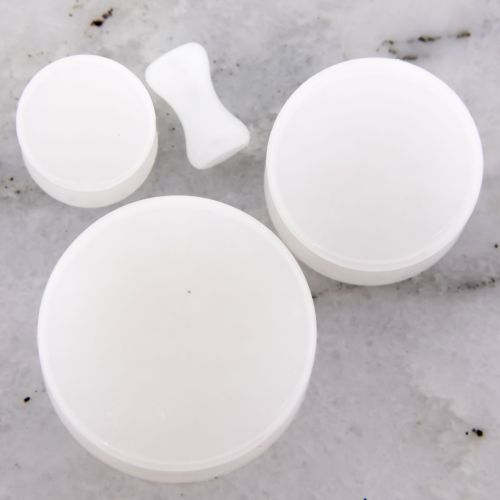 Pair White Quartz flat front double flare plugs