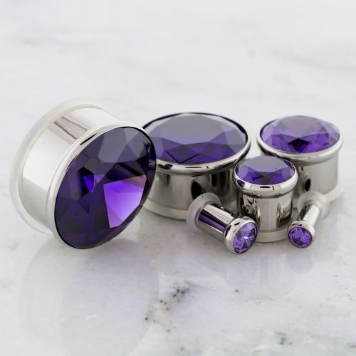 TANZANITE GEM PRESSED SET SINGLE FLARE PLUG TUNNEL 