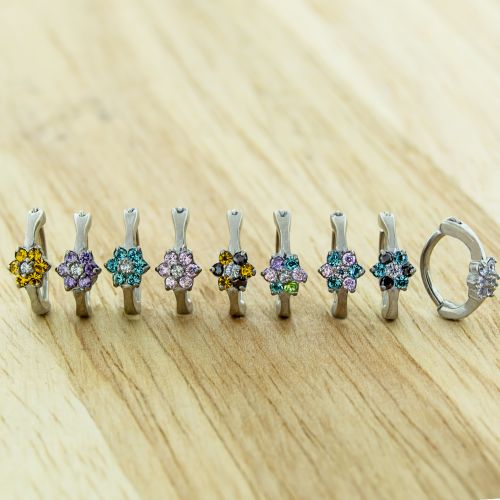 ROOK CLICKER 316L STEEL 16G 5/16 CURVED FLOWER FORMATION WITH CLEAR GEM PETALS