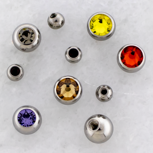 Steel Externally Threaded End - Bezel Set Gem Balls 14G **Clearance