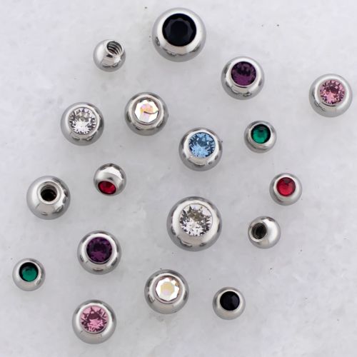 Steel Externally Threaded Bezel Set Premium Crystal Balls 16G-14G