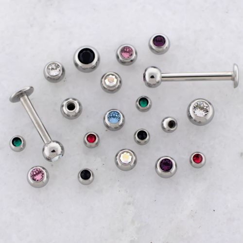 14G External Labret w/ Bezel Set Premium Crystal Ball