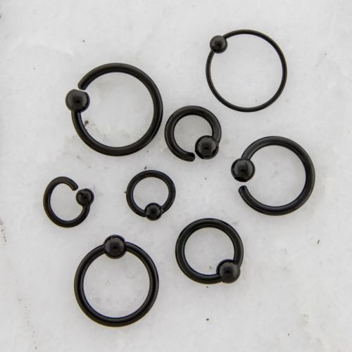 14G - 20G Black PVD Fixed Bead Captive Ring