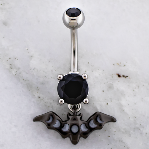 14G Navel Barbell w/ Moon Phase Bat