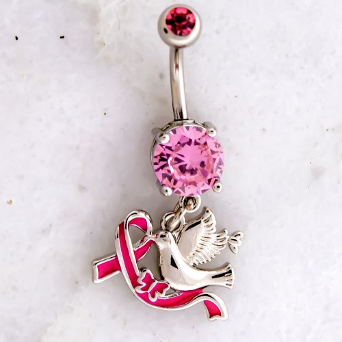 BREAST CANCER AWARENESS NAVEL RING WITH DOVE