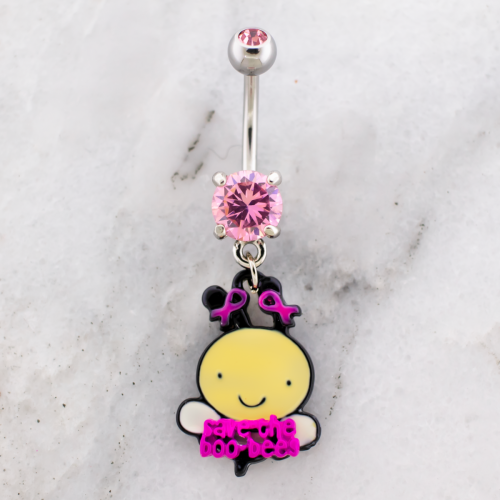 Breast Cancer Awareness Navel Ring With Bumble Bee