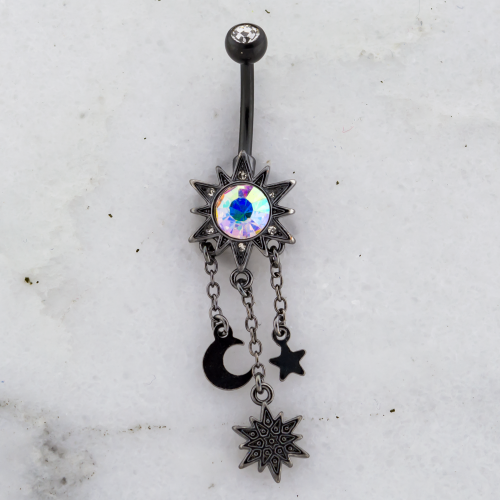 MOON  STAR AND SUN NAVEL RING