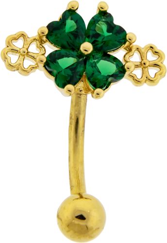 Gemmed And Cutout Clover Navel Ring -1.6MM (14G)-10MM (3/8")-GOLD PVD