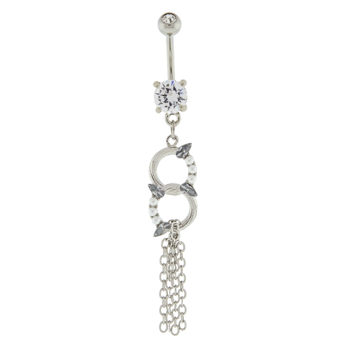 CHAINED DOUBLE CIRCLE WITH GEM SPIKES NAVEL RING-HIGH POLISH