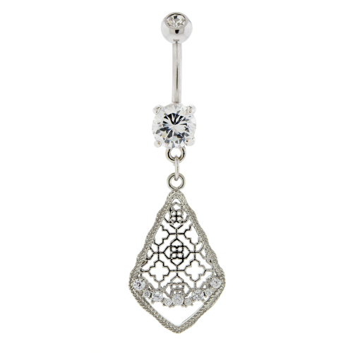 FILIGREE CUTOUT WITH GEMS NAVEL RING-HIGH POLISH