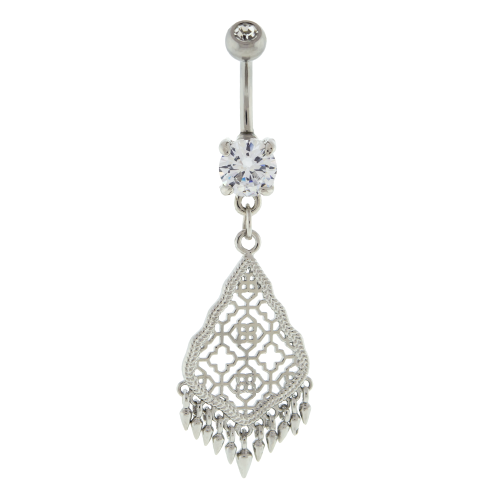 FILIGREE CUTOUT WITH SPIKES  NAVEL RING-HIGH POLISH