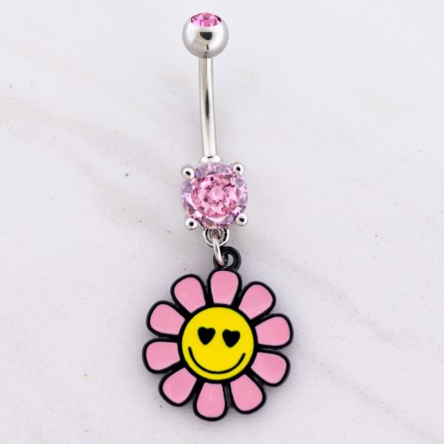 14G Happy Face Flower Navel Ring