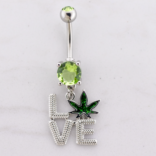 14G LOVE Pot Leaf Navel Ring