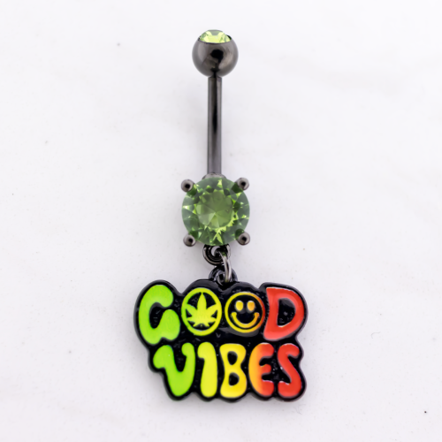 14G Good Vibes Pot Leaf Navel Ring