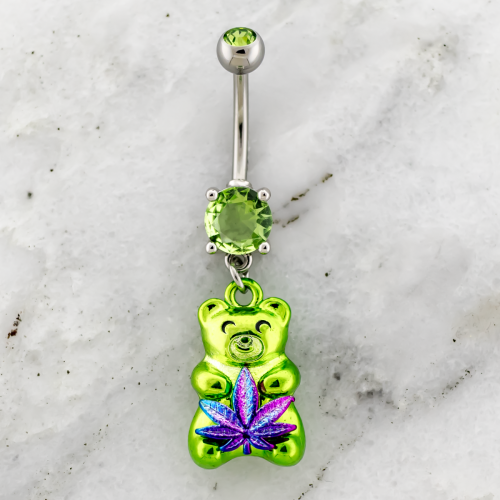 14G Navel Barbell w/ Pot Leaf Gummy Bear