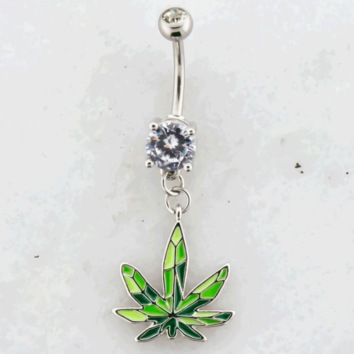 POT LEAF CRYSTAL NAVEL RING