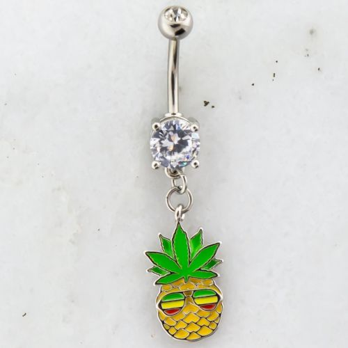 RASTA PINEAPPLE WITH POT LEAVES NAVEL RING