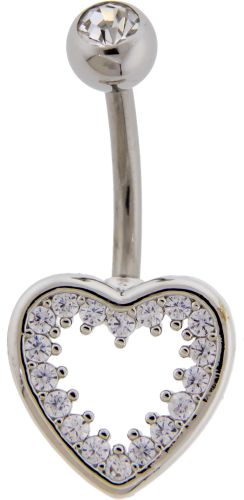 Heart w/ Gems Navel Ring-1.6MM (14G)-10MM (3/8")-HIGH POLISH