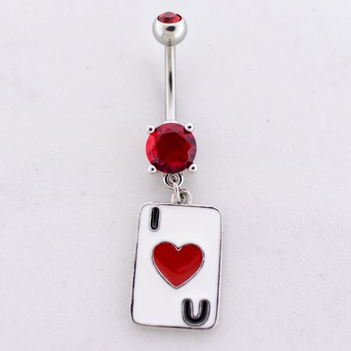 14G I Heart U Card Navel Ring