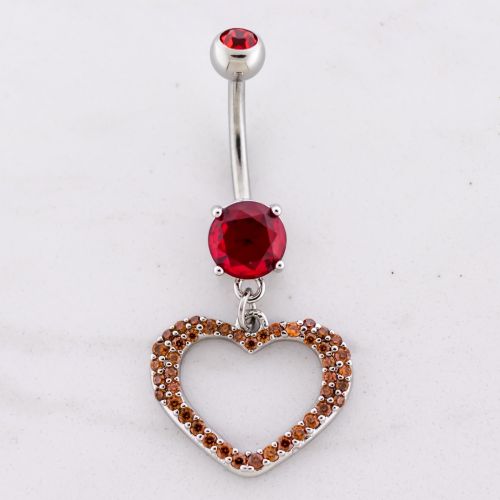 14G Pave Cutout Heart Navel Ring