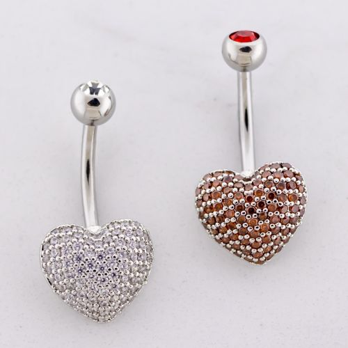 14G Pave Heart Navel Ring