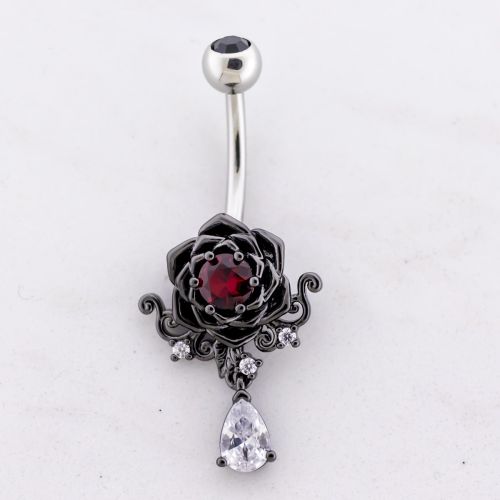 14G Black Rose Gem Navel Ring