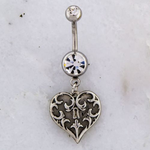 FILIGREE HEART LOCKET NAVEL RING-HIGH POLISH