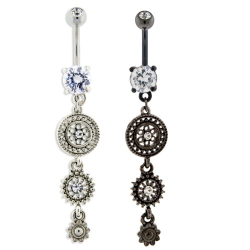 14G TRIPLE MANDALA FLOWER DANGLE NAVEL RING