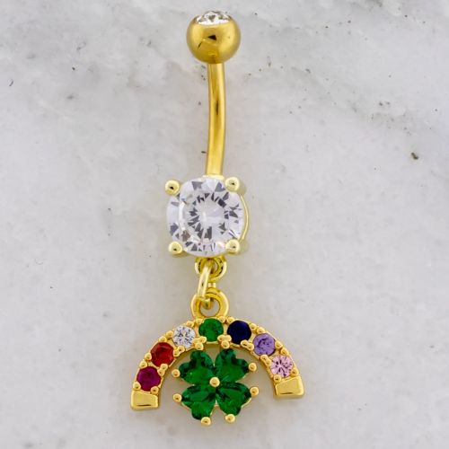 Gemmed Rainbow Clover Navel Ring 